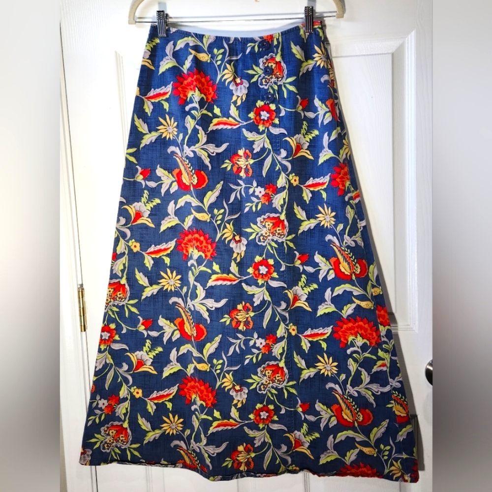 Talbots women's floral print tencel cotton maxi flare skirt size 4